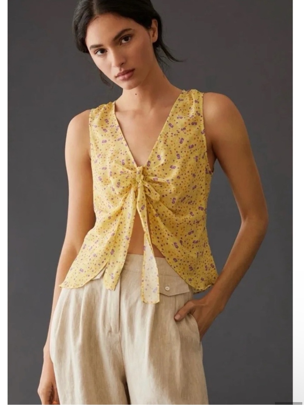Favorite Daughter Yellow Floral Tie-Front Camisole